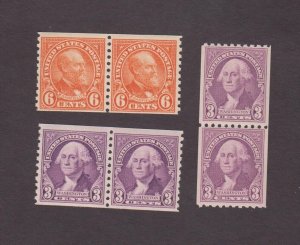 US, 721, 722, 723, COIL PAIRS, MNH, VF, 1932 SERIES MINT NH, OG