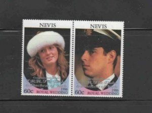 NEVIS #521 1986 PRINCE ANDREW OVPRT PAIR MINT VF NH O.G