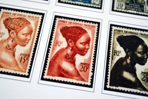 COLOR PRINTED FRENCH EQT. AFRICA 1936-1958 STAMP ALBUM PAGES (30 illustr. pages)