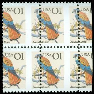 2476, 1¢ Misperforation Error Block of Kestrel Bird Stamps ** Stuart Katz