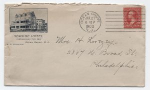 1900 Ocean City NJ seaside hotel cover Doremus type A machine cancel [H4363]