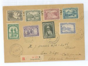 Belgian Congo 139-44/150/158 1934 Registered Leopoldville-NY-San Diego