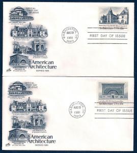 UNITED STATES FDCs (4) 18¢ Architecture 1981 ArtCraft