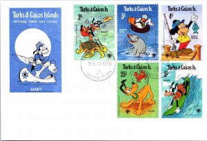 Turks & Caicos Islands FDC 1979 - Goofy, Walt Disney - Block of 5 - F65043