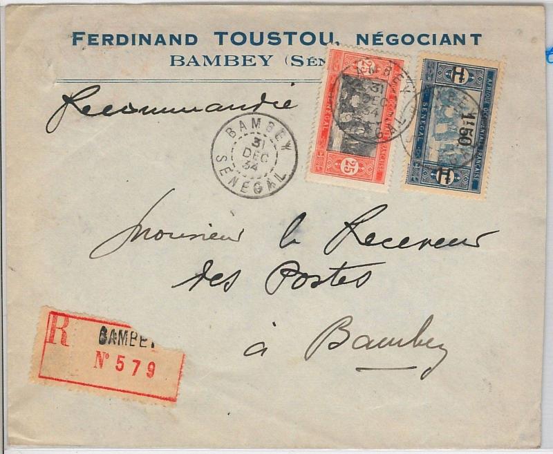 SENEGAL -  POSTAL HISTORY:  REGISTERED COVER from Bambey 1934