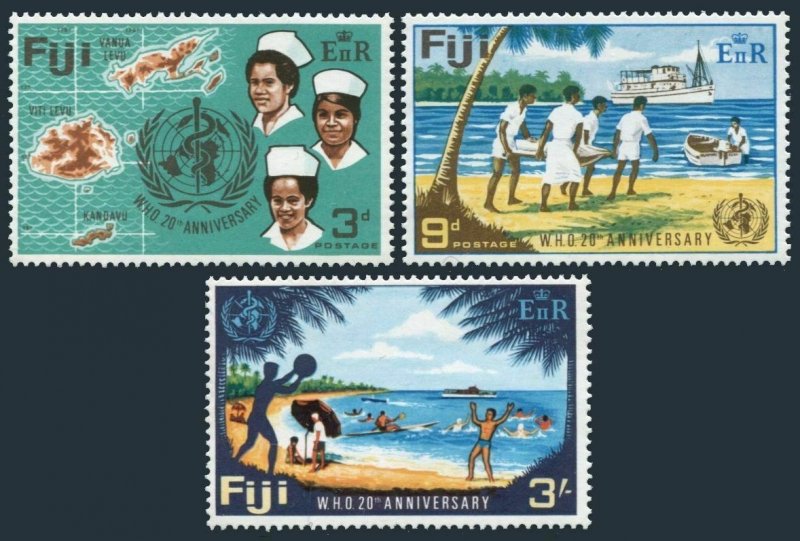 Fiji 257-259,MNH.Michel 229-231. WHO 20th Ann.1968.Map,Medical Ship,Nurses.