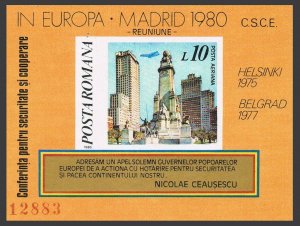 Romania 2972,2972 imperf,MNH.Michel Bl.174-175.European Security Conference,1980