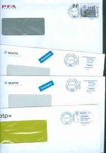 Denmark. 2000is. 4 Covers. Revenue + Pension. Imprinted Stamp+ Blue Meter Stamp.