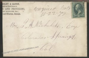 USA 1879 VIRGINIA GUNNISON Colorado Manuscript Cover Only Two Known 108815