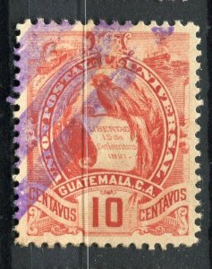 GUATEMALA; 1886 classic Quetzal Coat of Arms issue fine used 10c. value