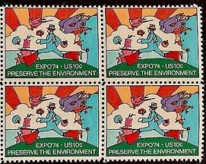 1974 Preserve the Environment Block Of 4 10c Postage Stamps, Sc# 1527, MNH, OG