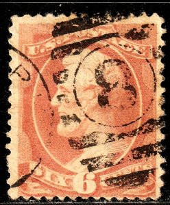 #208 US 6 CENT DEEP BROWN RED-LINCOLN-USED-N/G-FINE-VF