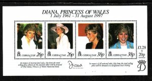 Gibraltar-Sc#754-unused  NH sheet-Princess Diana-1998-scanner has lightened out