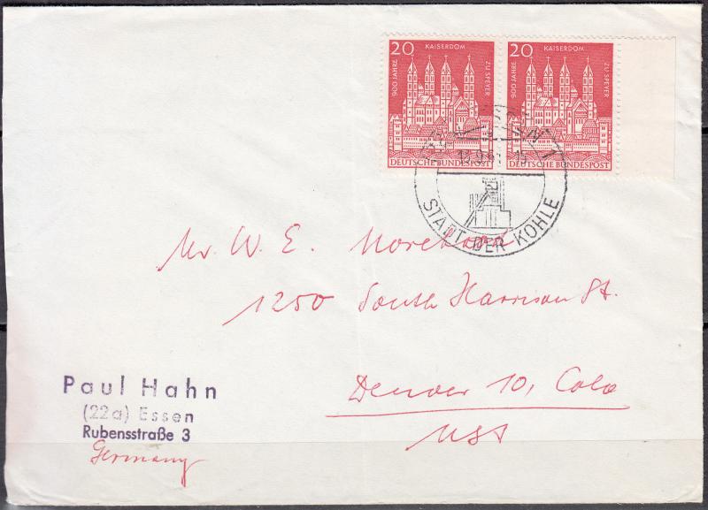 Germany - 13.9.1961 Anniversary of Speyer Cathedral MeF franking  to USA (5226)