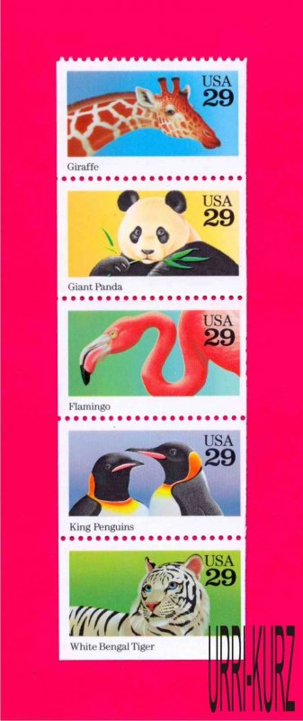 USA 1992 Fauna Birds Animals Flamingo Penguin Panda Giraffe Tiger 5v Sc2705-09