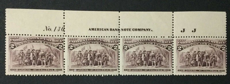 MOMEN: US STAMPS #231 PLATE IMPRINT STRIP MINT OG NH LOT #32214