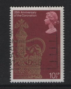 Great Britain  #836  used 1978  anniversary coronation 10 1/2p