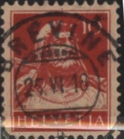 Switzerland 167 (used, La Brévine pmk) 10c William Tell, red on buff (1914)