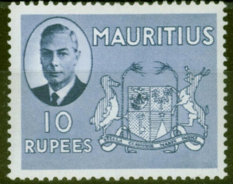 Mauritius 1950 10R Dull Blue SG290 Fine Lightly Mtd MInt