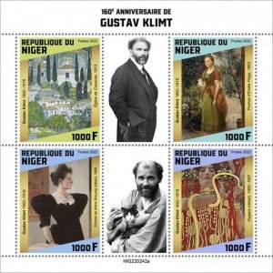 Niger - 2022 Artist Gustav Klimt Anniversary - 4 Stamp Sheet - NIG220242a