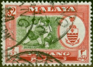 Penang 1962 $2 Bronze-Green & Scarlet SG85a P.13 x 12.5 Fine Used