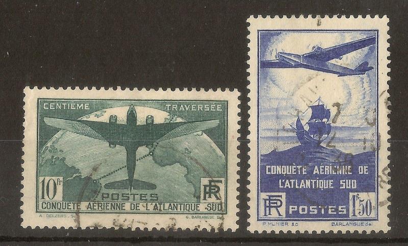 France 1936 South America Flight Pair SG553-554 Fine Used Cat£180+