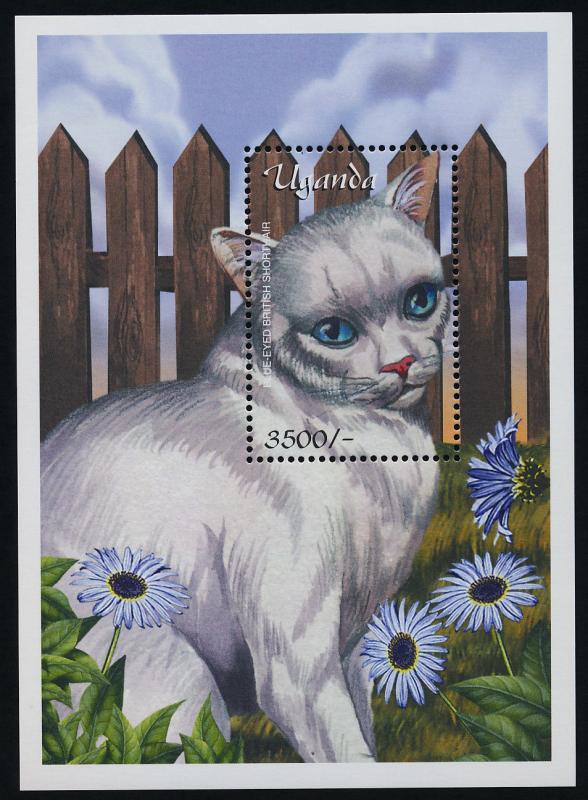 Uganda 1718 MNH Blue-eyed British Shorthair Cat, Flowers