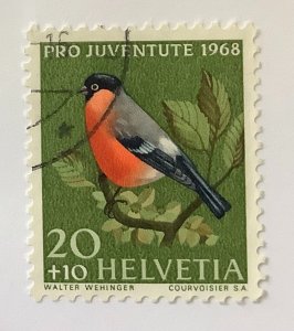 Switzerland 1968 Scott B379 used - 20 + 10c,  Birds, Eurasian Bullfinch