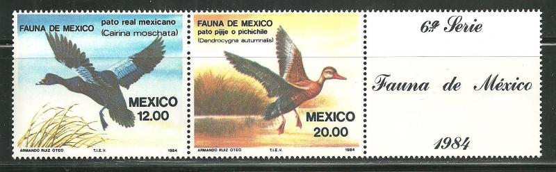 Mexico 1347a MNH Strip Aquatic Birds w/ Label SCV 3.50