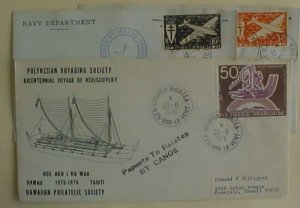 FRANCE POLYNESIA US NAVY CENSOR 1940 X 2 DIFF ALSO 1976 CANOE