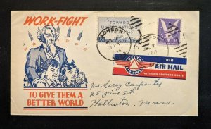 1945 Work Fight Patriotic Airmail Cover Jackson Mississippi to Holliston MA