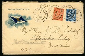 France Port Said #24 15c & #26 25c Offices in Egypt 1909 Cover to USA Used Rare