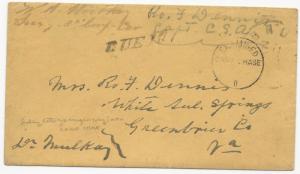 CSA POW Cover w/ Letter North-to-South Camp Chase Examined Due 10 Handstamp