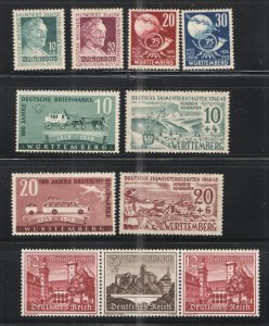 Germany - French Occupation Wurttemberg 1949 lot - MH/HR VG/F - various issues