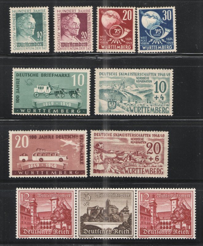 Germany - French Occupation Wurttemberg 1949 lot - MH/HR VG/F - various issues