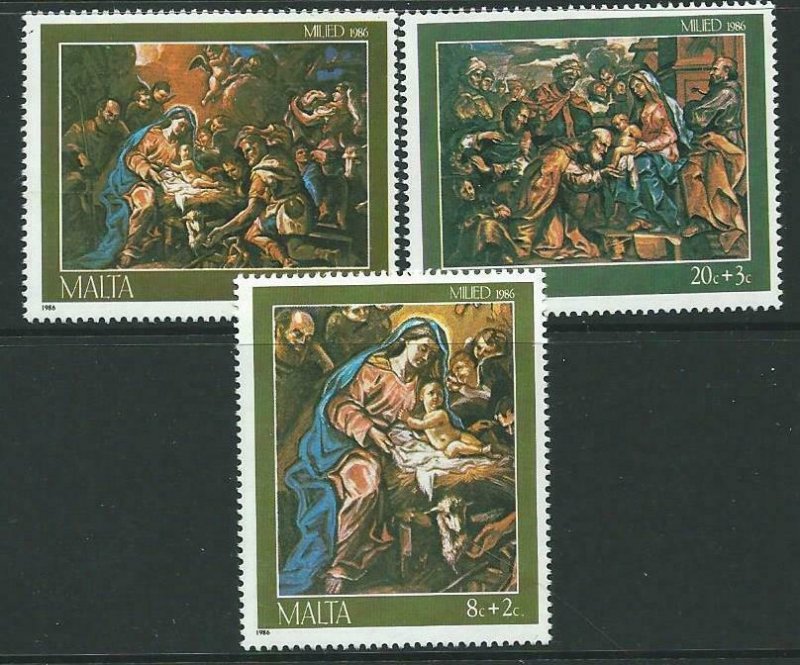 MALTA SG789/91 1986 CHRISTMAS MNH