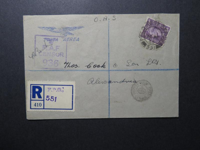 Great Britain 1944 Forces in Egypt Cover / Registerd/ RAF Censor - Z12292