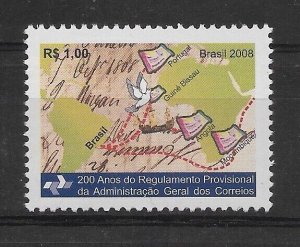 BRAZIL 2008 REGULATION OF POSTAL ADMINISTRATION, DOVE, MAP 1 VALUE MINT NH