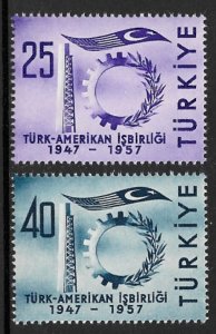 TURKEY 1957 Turkish-American Collaboration Anniversary Set Sc 1246-1247 MNH