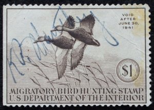 U.S. Used Stamp Scott #RW7 $1 Federal Duck Hunting, VF Appearing (crease).