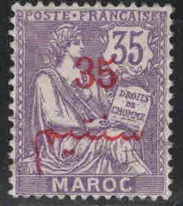 French Morocco Scott 34 MH*, hinge remnant in original gum CV $12