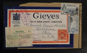 1953 Gibraltar Shipping Label USA Postage to Johnstown OH Ohio USA Neck Tie