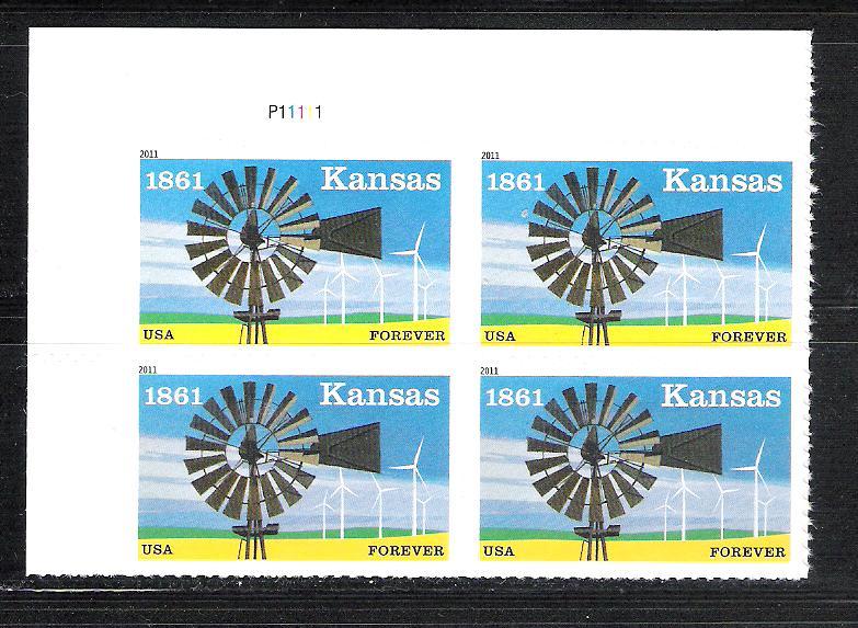 MNH Plate Block Kansas Statehood 2011 forever stamp @face