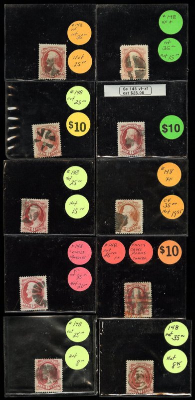 US Stamps # 148 Used F-VF Used Lot Of 10 Scott Value $225.00