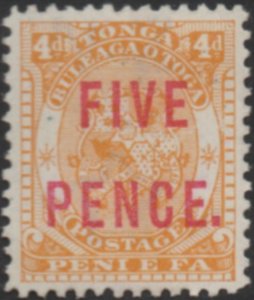 Tonga 1893 SG17 5d in red on 4d Arms MLH