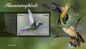 Liberia 2020 MNH Birds on Stamps Hummingbirds Green-Breasted Mango 1v S/S I