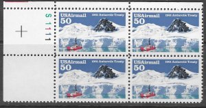 US#C130 $0.50  Antarctic Treaty 30th Anniv. plate block of 4 (MNH) CV $5.00