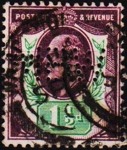 Great Britain. 1902 1 1/2d(Perfin MBW)  S.G.221 Fine Used