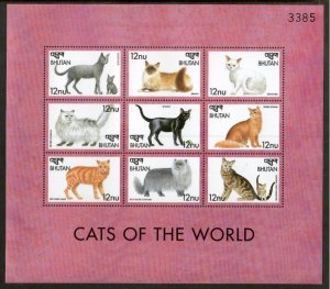 Bhutan 1999 - Cats Pets - Sheet of 9 Stamps - Scott #1253 - MNH