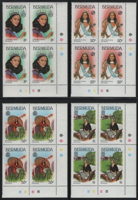 Bermuda 1980 MNH Sc 397-400 Gina Swainson Miss World Set of LR corner blocks ...